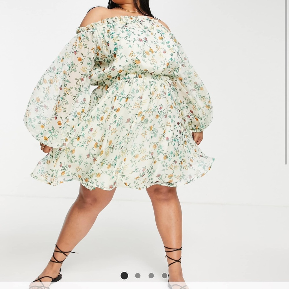 ASOS Curve Floral Skater Skirt - White